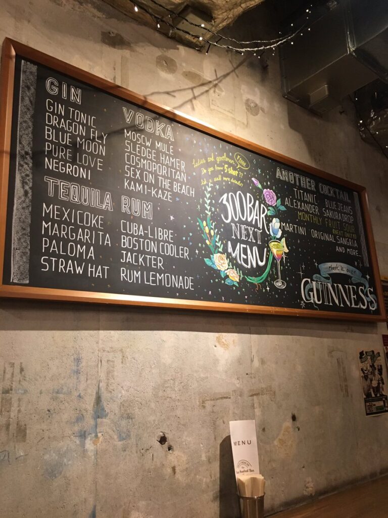 【銀座300BARのメニュー看板】